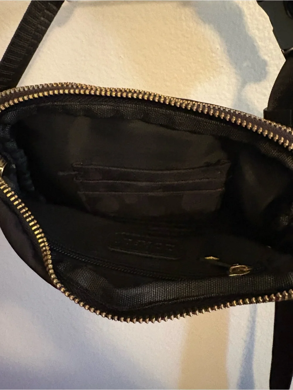 Black Camo Crossbody Sling Bag with Gold Hardware